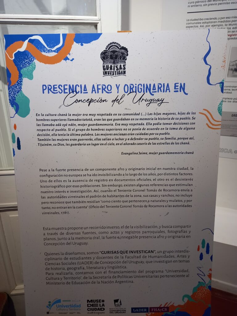 Cartel iindicando Presencia Afro y orinaria en Concepción del Uruguay